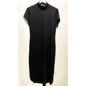 Levinton Lavenue maxi pencil dress black soft comfy split hem casual women L
